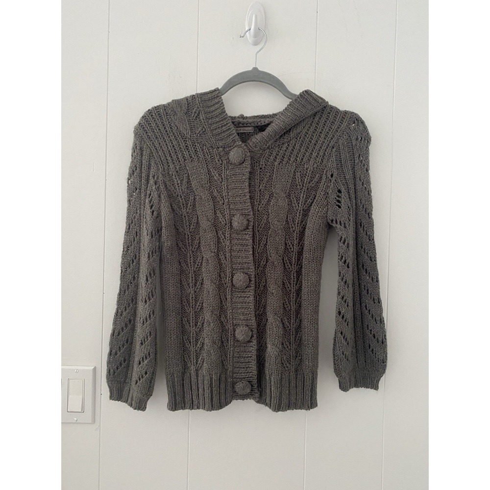 BB Dakota Steve Madden Womens S Cableknit Cardingan Hooded Sweater Gray‎
